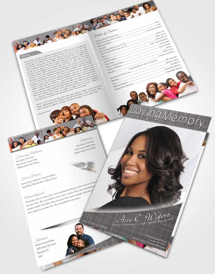 Bifold Order Of Service Obituary Template Brochure Black and White Simplicity