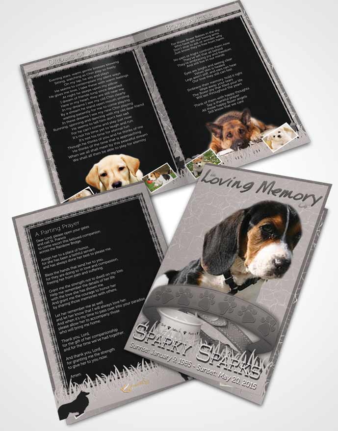 Bifold Order Of Service Obituary Template Brochure Black and White Sparky the Dog