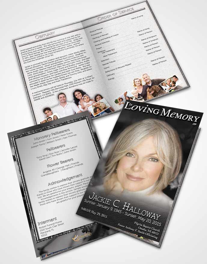 Bifold Order Of Service Obituary Template Brochure Black and White Summer Flowers