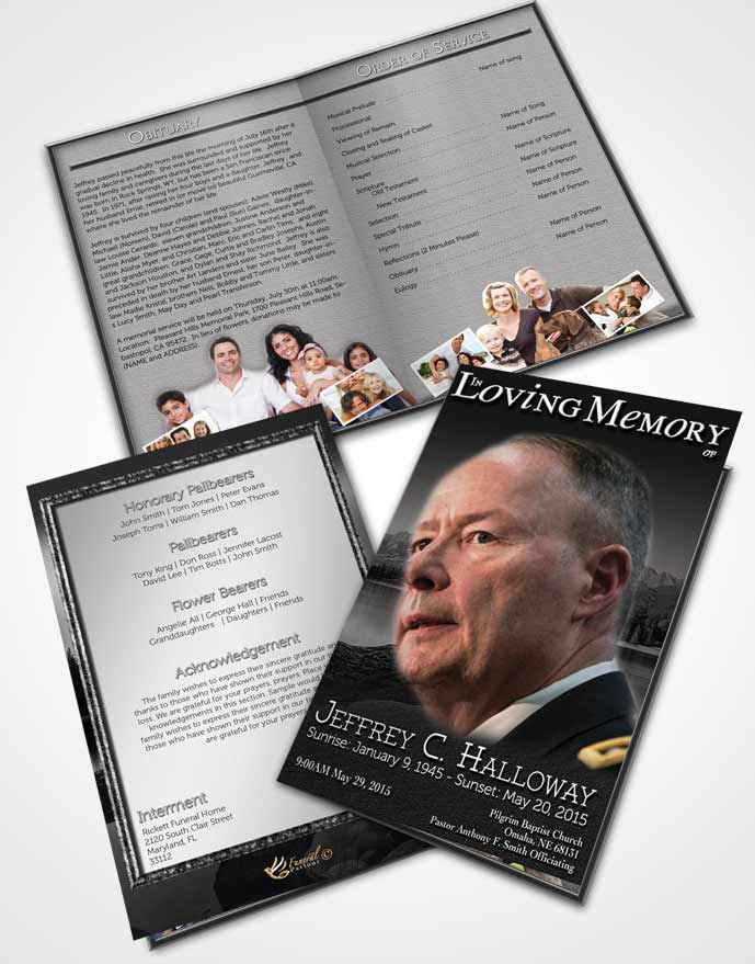 Bifold Order Of Service Obituary Template Brochure Black and White Summer Lake
