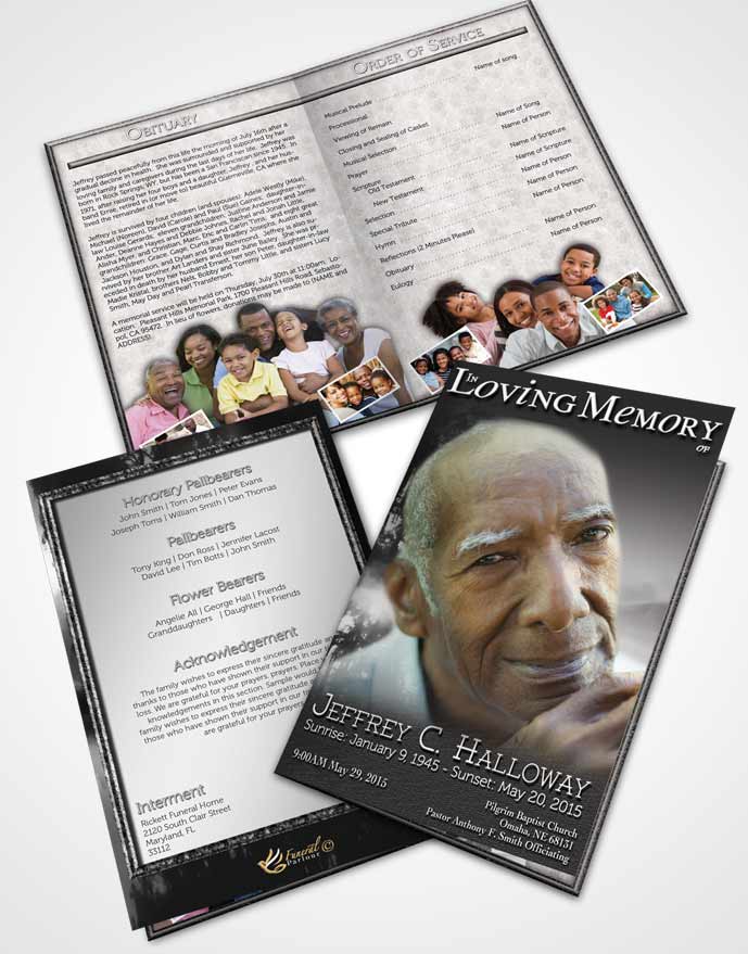 Bifold Order Of Service Obituary Template Brochure Black and White Summer Reflection