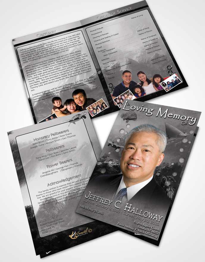 Bifold Order Of Service Obituary Template Brochure Black and White Water Lover