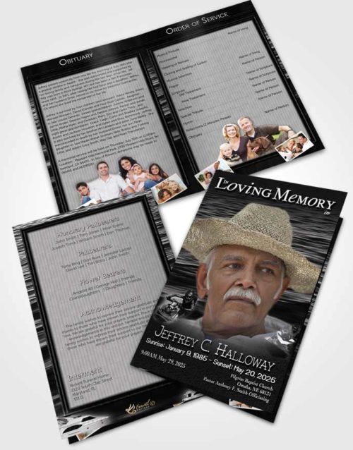 Bifold Order Of Service Obituary Template Brochure Black and White Water Sports