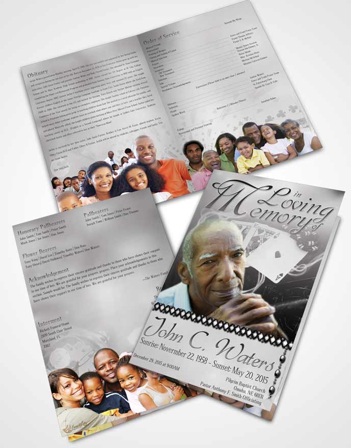 Bifold Order Of Service Obituary Template Brochure Black and White Weekend Card Game