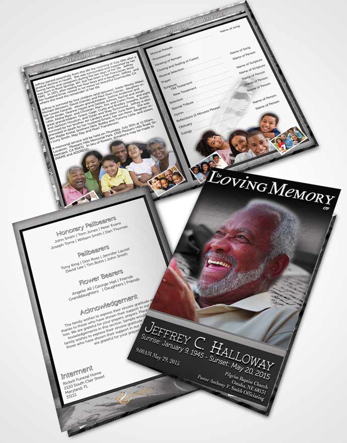 Bifold Order Of Service Obituary Template Brochure Black and White Writer