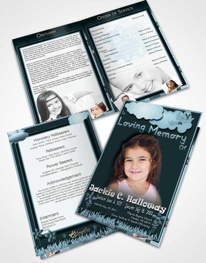 Bifold Order Of Service Obituary Template Brochure Blessed Sky Childs Dream