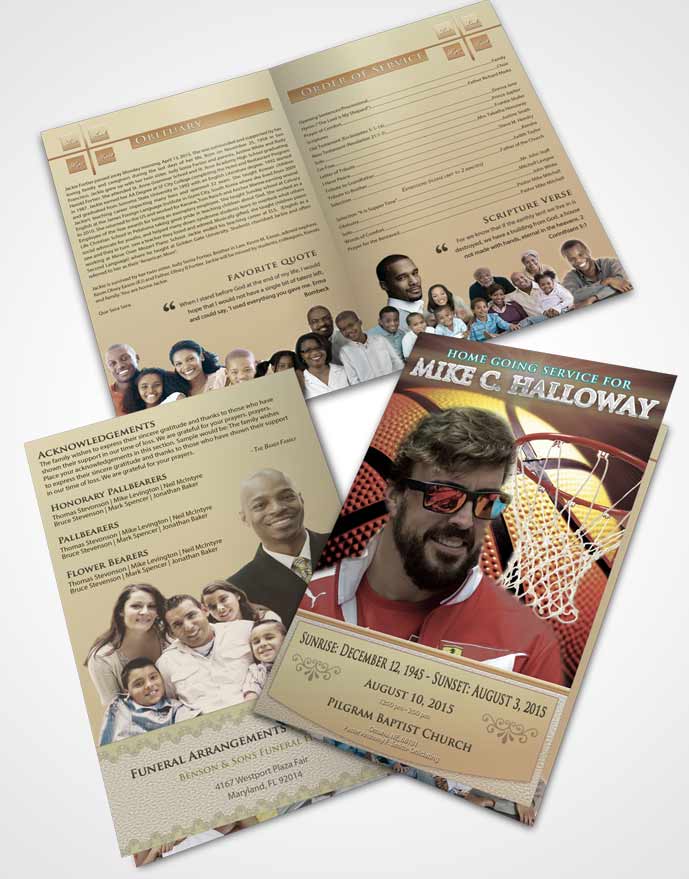 Bifold Order Of Service Obituary Template Brochure Blissful Basketball Honor