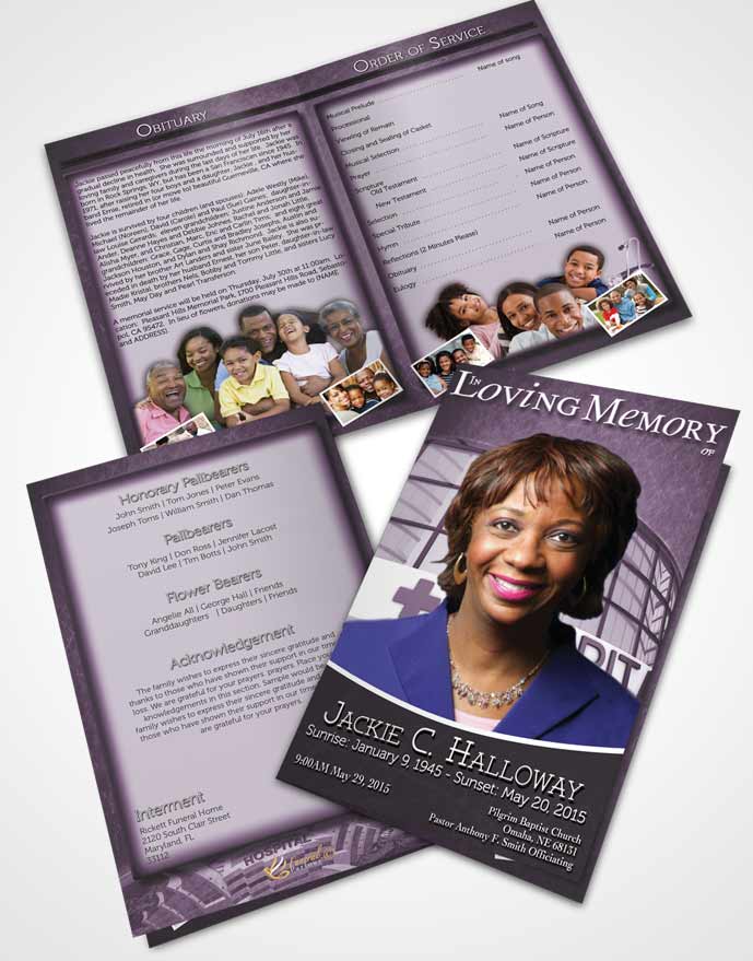 Bifold Order Of Service Obituary Template Brochure Blissful Lavender Nurse