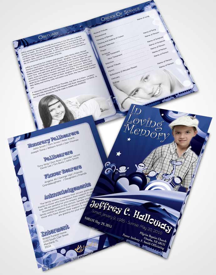 Bifold Order Of Service Obituary Template Brochure Blue Eyes Childs Journey