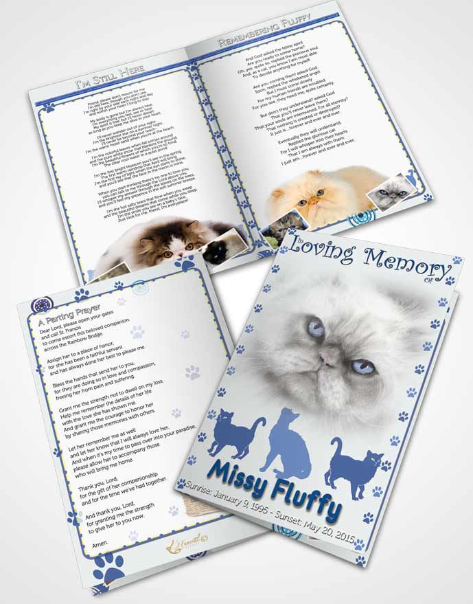 Bifold Order Of Service Obituary Template Brochure Blue Fluffy Cat