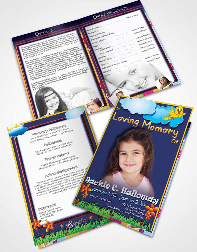 Bifold Order Of Service Obituary Template Brochure Blue Mountains Childs Dream