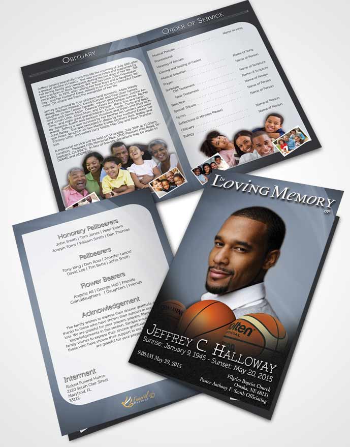 Bifold Order Of Service Obituary Template Brochure Blue Serenity Basketball Lover Light