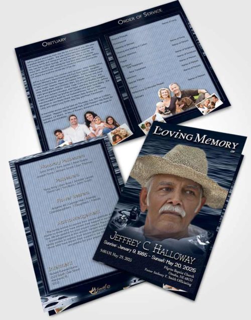Bifold Order Of Service Obituary Template Brochure Blue Water Sports