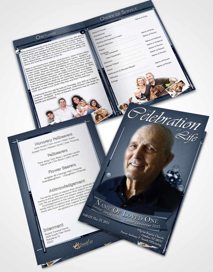 Bifold Order Of Service Obituary Template Brochure Blue Waters Billiards Desire