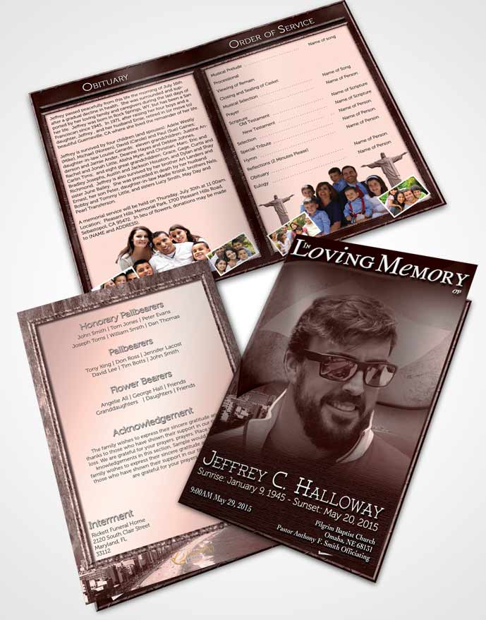 Bifold Order Of Service Obituary Template Brochure Brazilian Burgundy Bliss