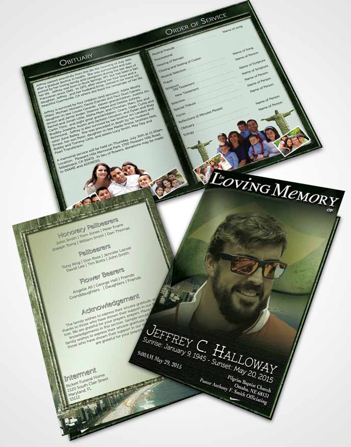 Bifold Order Of Service Obituary Template Brochure Brazilian Emerald Bliss