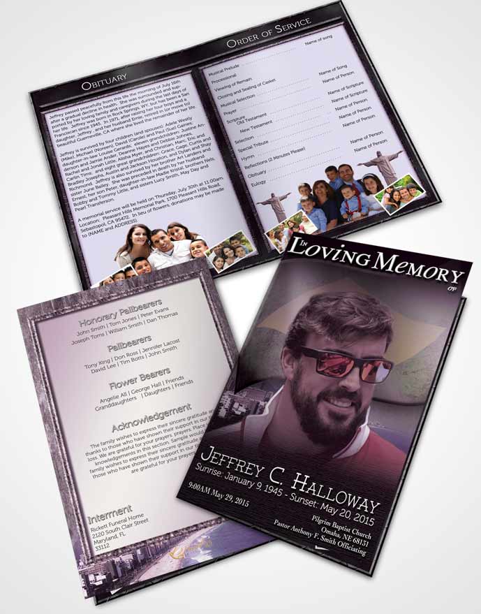 Bifold Order Of Service Obituary Template Brochure Brazilian Lavender Bliss