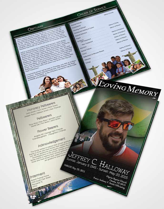 Bifold Order Of Service Obituary Template Brochure Brazilian Natural Bliss