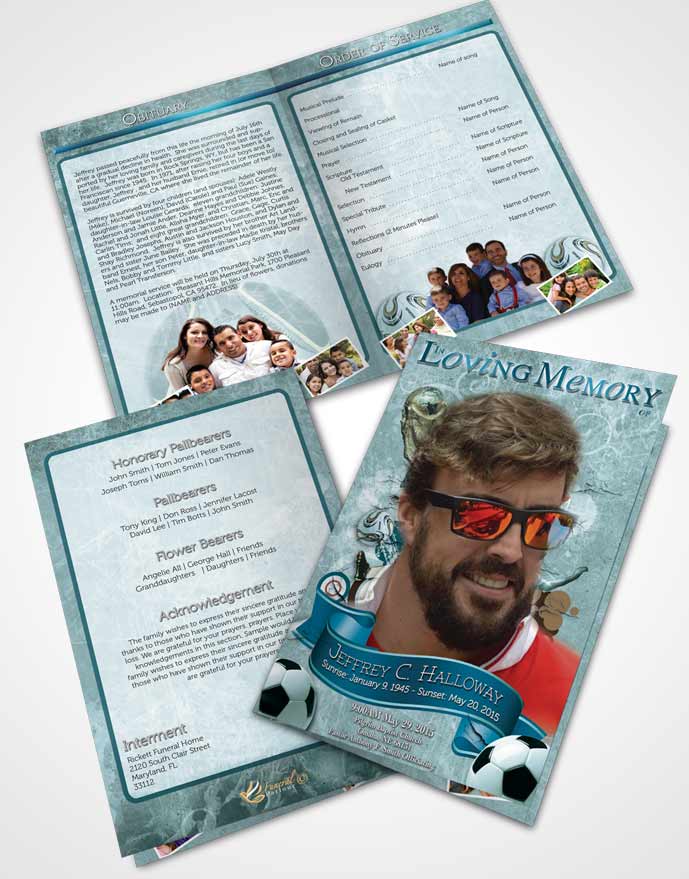 Bifold Order Of Service Obituary Template Brochure Brilliant Ocean Pearl Soccer Superstar