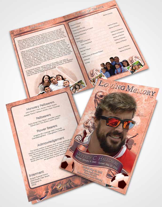Bifold Order Of Service Obituary Template Brochure Brilliant Ruby Dreams Soccer Superstar