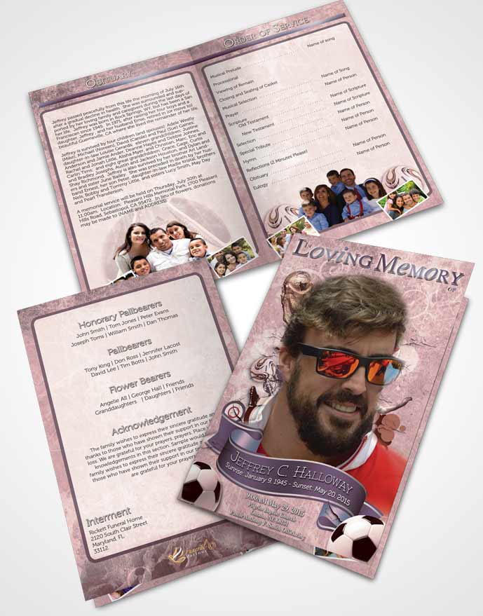Bifold Order Of Service Obituary Template Brochure Brilliant Soft Summer Breeze Soccer Superstar