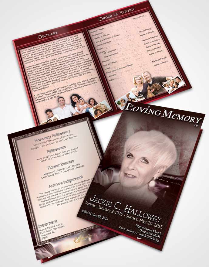 Bifold Order Of Service Obituary Template Brochure Canadian Burgundy Glow