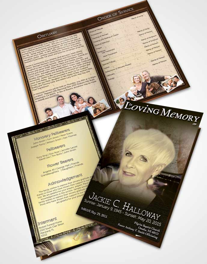 Bifold Order Of Service Obituary Template Brochure Canadian Golden Glow