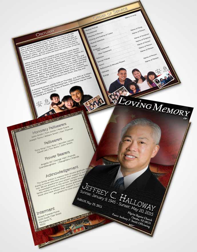 Bifold Order Of Service Obituary Template Brochure Chinese natural Mist