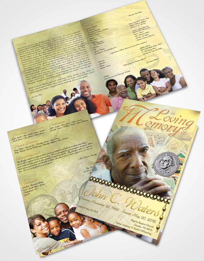Bifold Order Of Service Obituary Template Brochure Collecting Stamps and Coins Golden Love