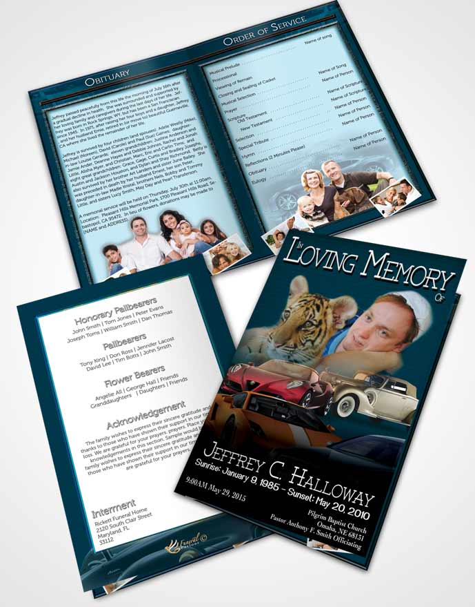 Bifold Order Of Service Obituary Template Brochure Coral Reef Car Enthusiast