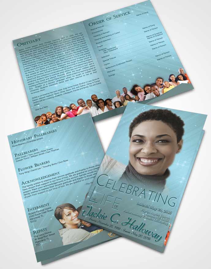 Bifold Order Of Service Obituary Template Brochure Coral Reef Serenity