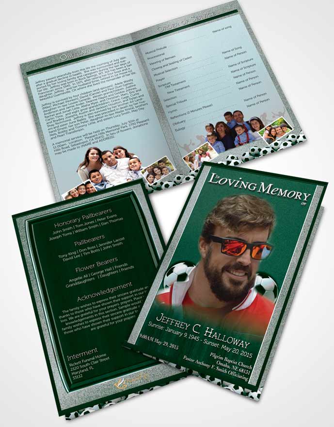 Bifold Order Of Service Obituary Template Brochure Coral Reef Soccer Star