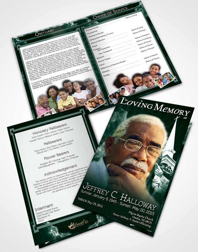 Bifold Order Of Service Obituary Template Brochure Deep Forest Christian Faith