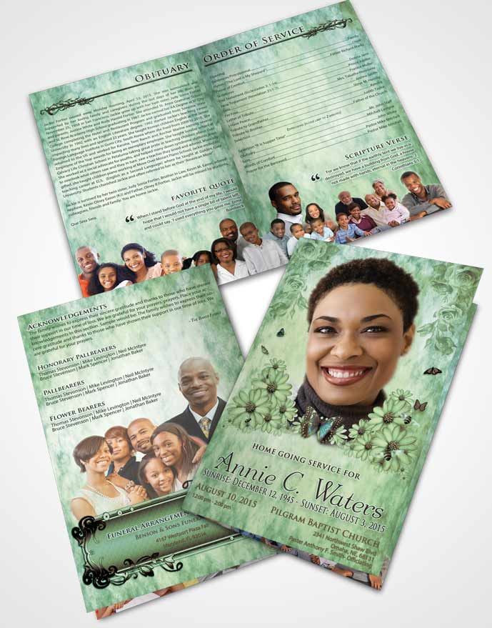 Bifold Order Of Service Obituary Template Brochure Deep Forest Sunny Sunflowers