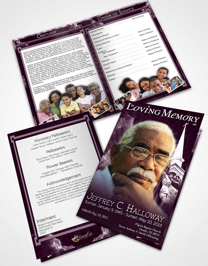 Bifold Order Of Service Obituary Template Brochure Deep Lavender Christian Faith