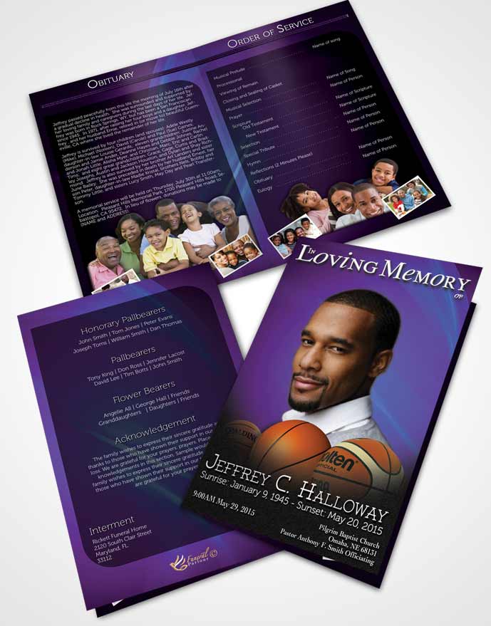 Bifold Order Of Service Obituary Template Brochure Deep Ocean Basketball Lover Dark