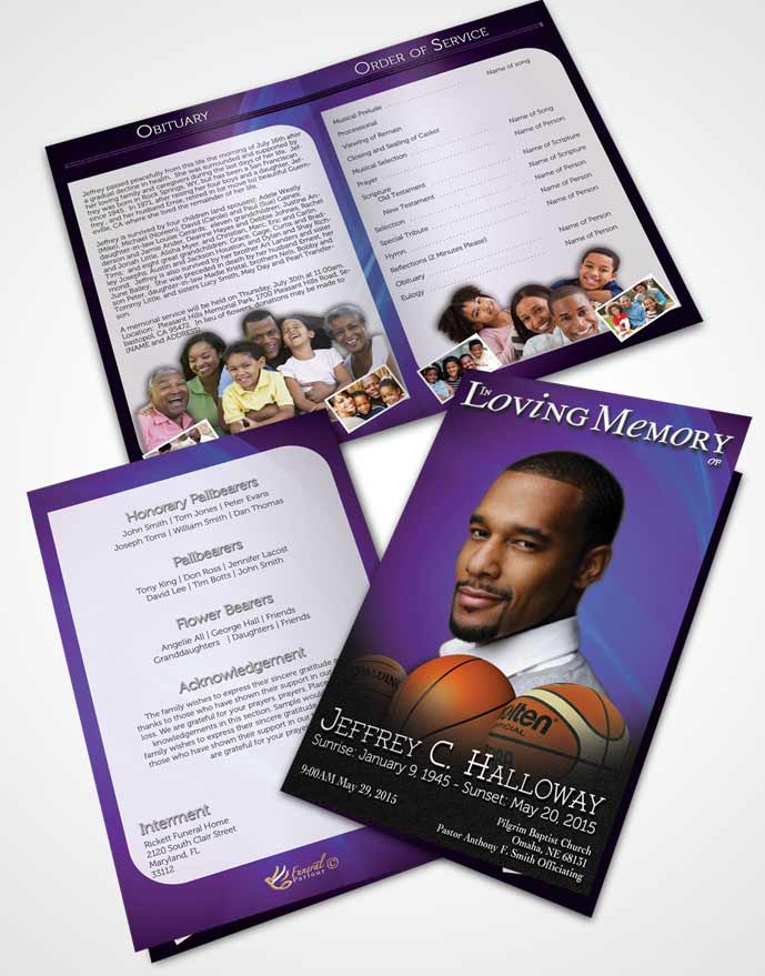 Bifold Order Of Service Obituary Template Brochure Deep Ocean Basketball Lover Light