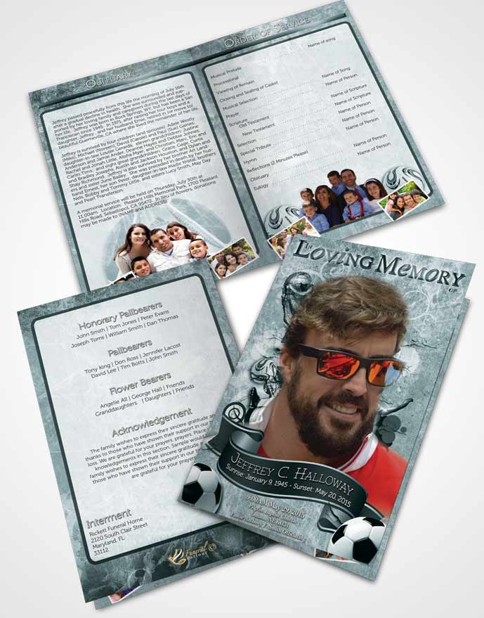 Bifold Order Of Service Obituary Template Brochure Deep Ocean Pearl Soccer Superstar