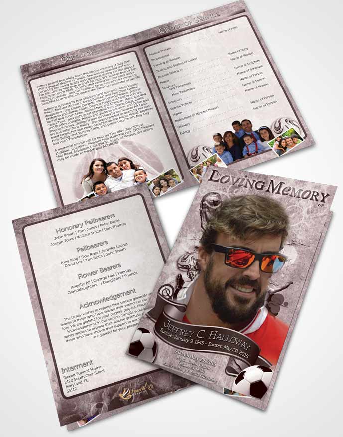 Bifold Order Of Service Obituary Template Brochure Deep Soft Summer Breeze Soccer Superstar