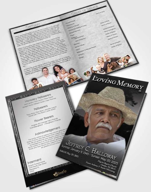 Bifold Order Of Service Obituary Template Brochure Distant Black and White Horizon