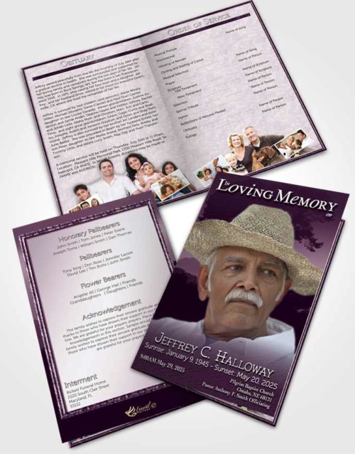 Bifold Order Of Service Obituary Template Brochure Distant Lavender Horizon