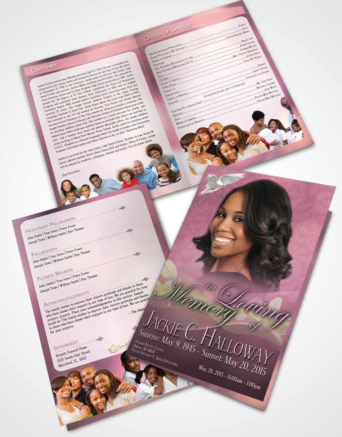 Bifold Order Of Service Obituary Template Brochure Divinity Salmon Pink Memories