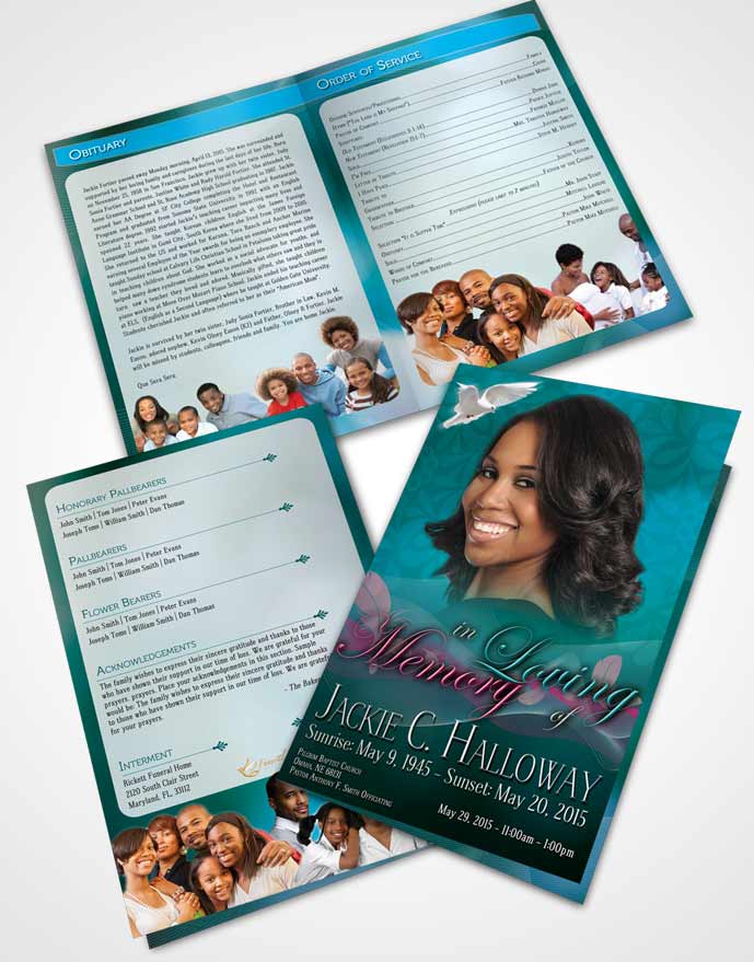Bifold Order Of Service Obituary Template Brochure Divinity Turquoise Star