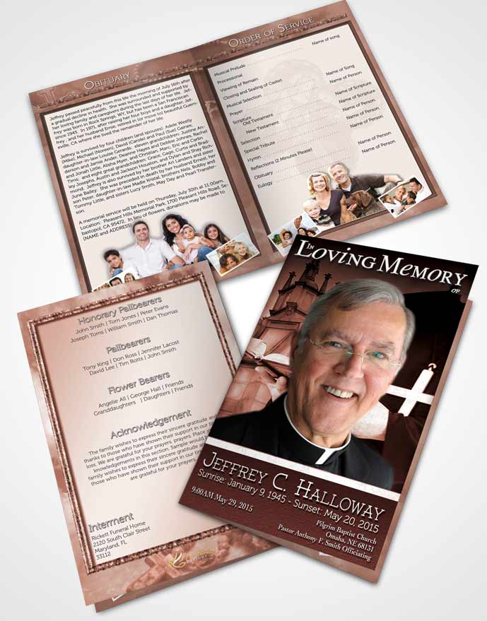 Bifold Order Of Service Obituary Template Brochure Early Morning Heavenly Priest
