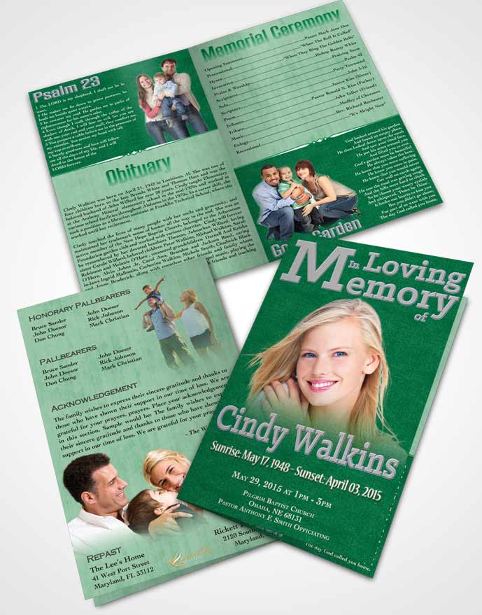 Bifold Order Of Service Obituary Template Brochure Elegant Love Glowing Emerald