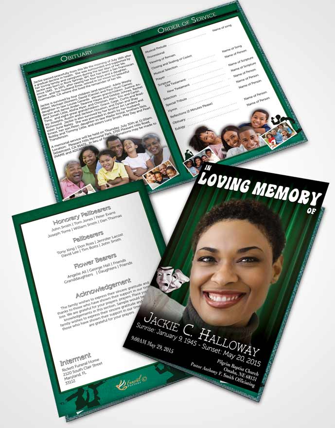 Bifold Order Of Service Obituary Template Brochure Emerald Actor