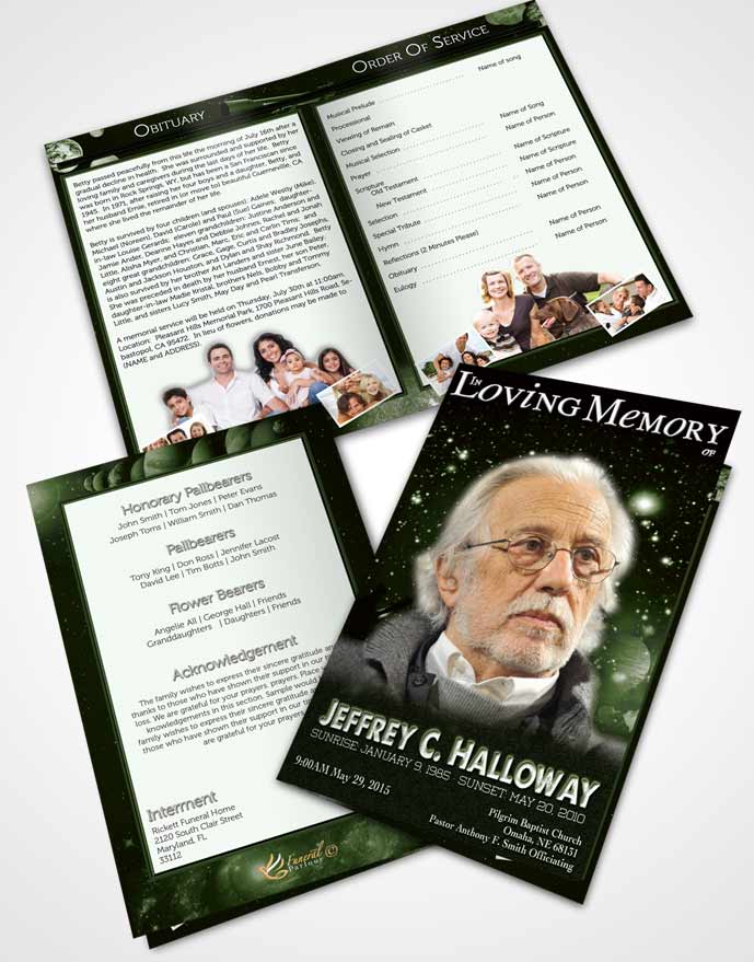 Bifold Order Of Service Obituary Template Brochure Emerald Astronomers Sky