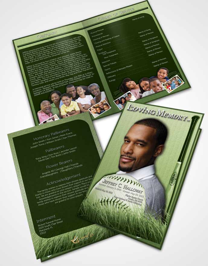 Bifold Order Of Service Obituary Template Brochure Emerald Baseball Star Dark