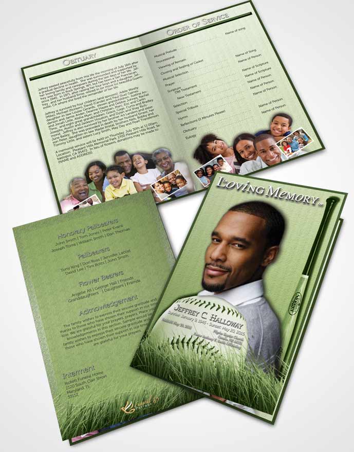 Bifold Order Of Service Obituary Template Brochure Emerald Baseball Star Light