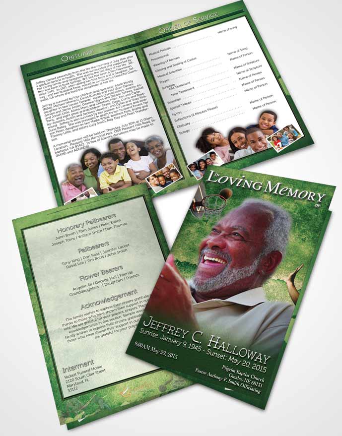 Bifold Order Of Service Obituary Template Brochure Emerald Basketball Star